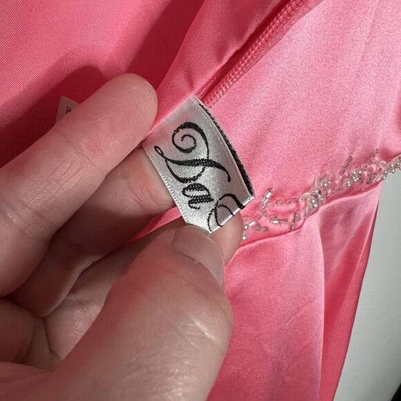 Da Vinci Dress Womens 14 Pink Satin Gown Embellished Long Formal Fairy V Neck - Picture 3 of 16